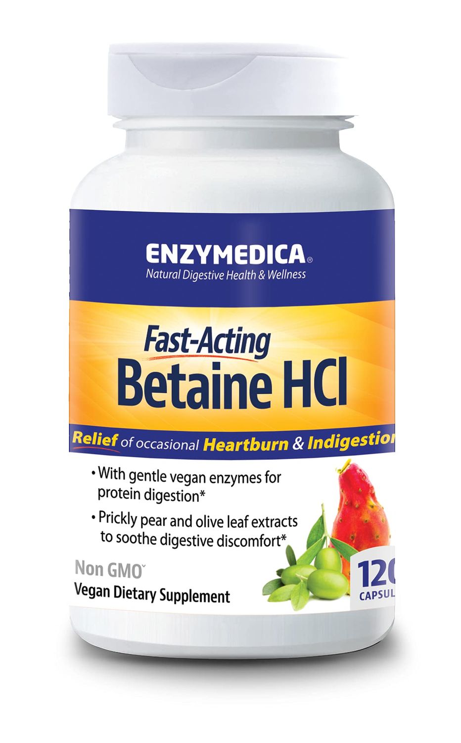 Enzymedica, Betaine HCl, Occasional Heartburn and Indigestion Support, 120 Capsules