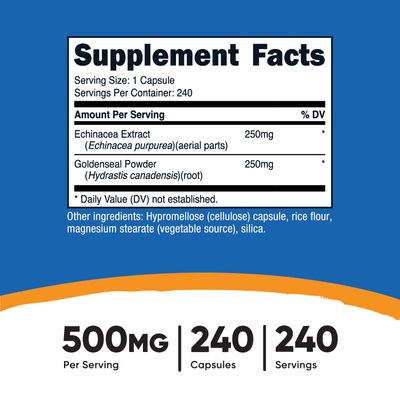 Nutricost Echinacea &amp; Goldenseal Root, 500mg, 240 Capsules - Vegetarian Caps, Non GMO, Gluten Free