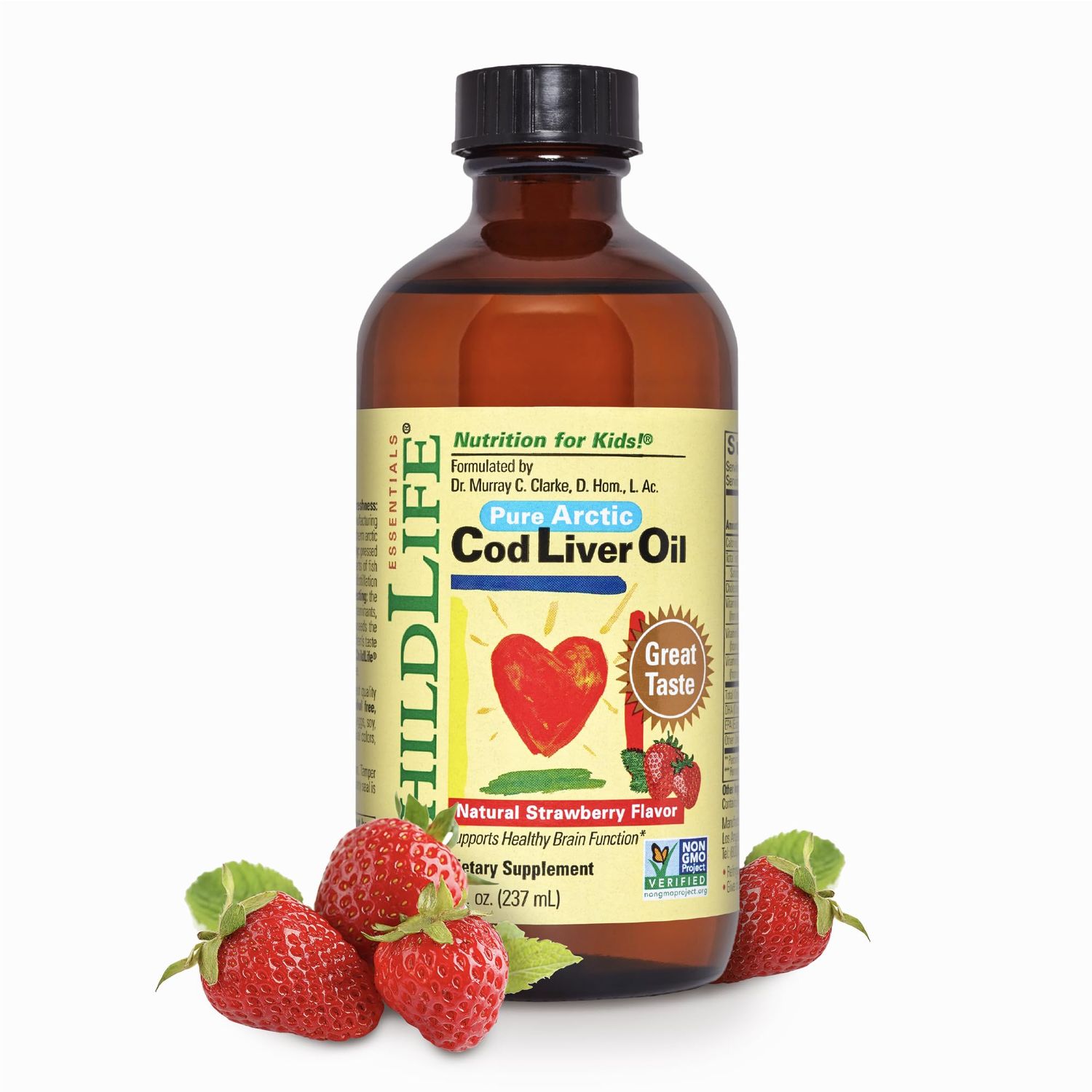 CHILDLIFE Essentials Cod Liver Oil for Kids - Kids Cod Liver Oil Liquid, Arctic Cod Liver Oil for Babies 6+ Months, Toddlers, &amp; Kids, Added DHA, EPA, Omega-3 Fatty Acids - Strawberry, 8 fl oz
