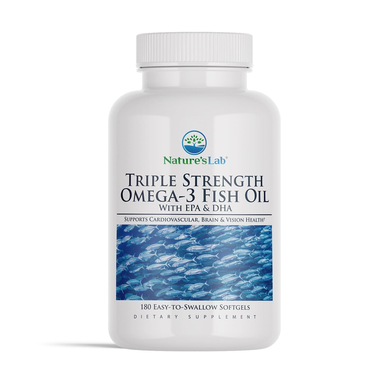 Nature&#39;s Lab Triple Strength Omega-3 Fish Oil with EPA &amp; DHA - Supports Healthy Brain Function, Cognitive Health &amp; Circulation - 180 Softgels (3 Month Supply)