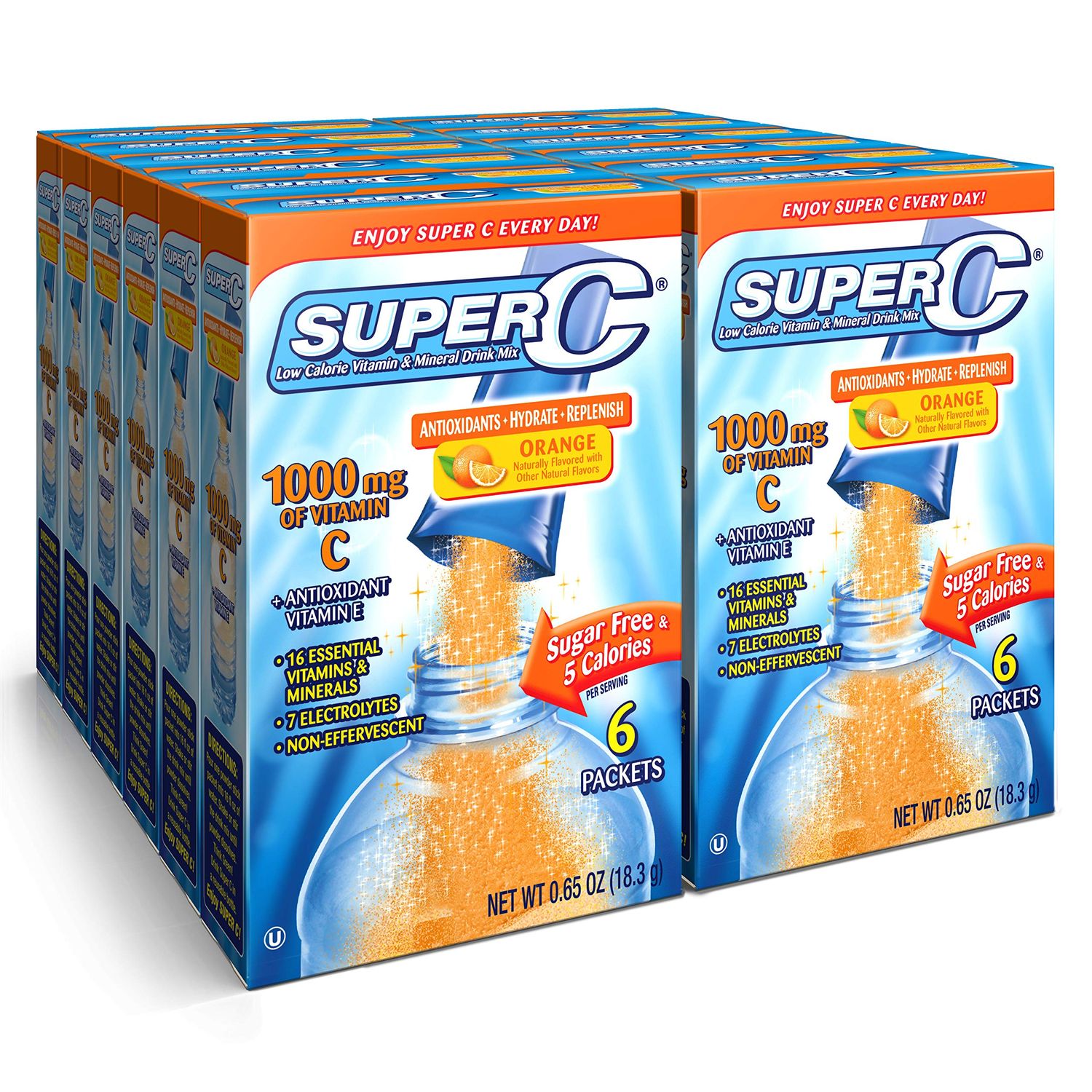 Super C Vitamin &amp; Mineral Drink Mix, Orange, 6 CT Singles To Go, Pack Of 12 (72 Total Packets)