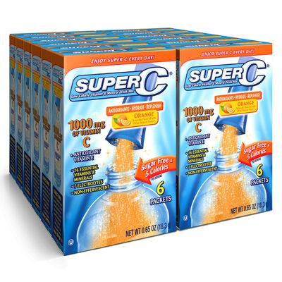 Super C Vitamin &amp; Mineral Drink Mix, Orange, 6 CT Singles To Go, Pack Of 12 (72 Total Packets)