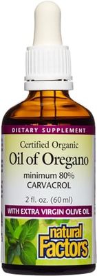 Natural Factors, Certified Organic Oil of Oregano, Herbal Supplement for Immune Support, Vegan, Non-GMO, 2 Oz