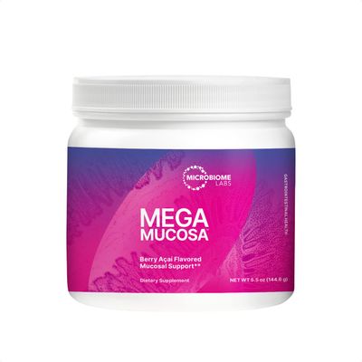 Microbiome Labs MegaMucosa - GI Lining Powder Supplement - Gut Lining &amp; Immune Support with Immunoglobulins &amp; Amino Acids - Berry Acai Flavor Powder for Adults, Children &amp; Teens (5.5 oz)