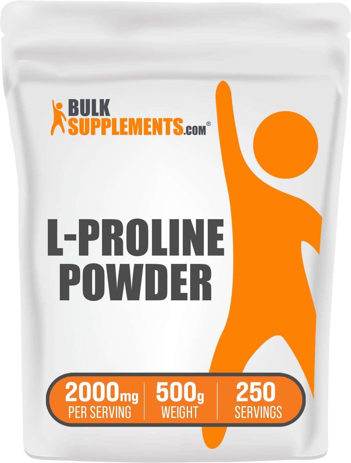 BulkSupplements.com L-Proline Powder - Amino Acid Supplement, Proline Supplements - Unflavored &amp; Gluten Free, 2000mg per Serving, 250 Servings, 500g (1.1 lbs) (Pack of 1)