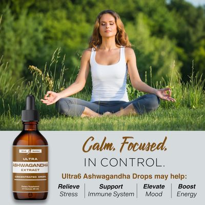 Ultra6 Nutrition Ashwagandha Liquid Drops - Ashwagandha Supplements with Rhodiola Rosea Tincture - Organic Ashwagandha Root Extract for Mood and Energy - Supplement for Men &amp; Women