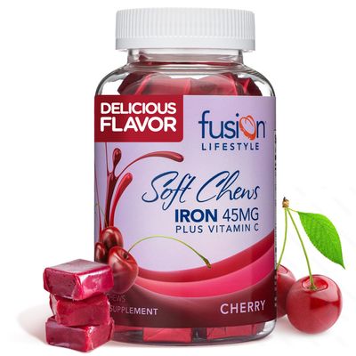 Fusion Lifestyle Chewable Iron Supplement for Women &amp; Men - Cherry Flavor, Iron Vitamin C Soft Chew for Max Absorption, Iron as Ferrous Fumarate, Ideal for Anemia and Iron Deficiency, 2 Month Supply