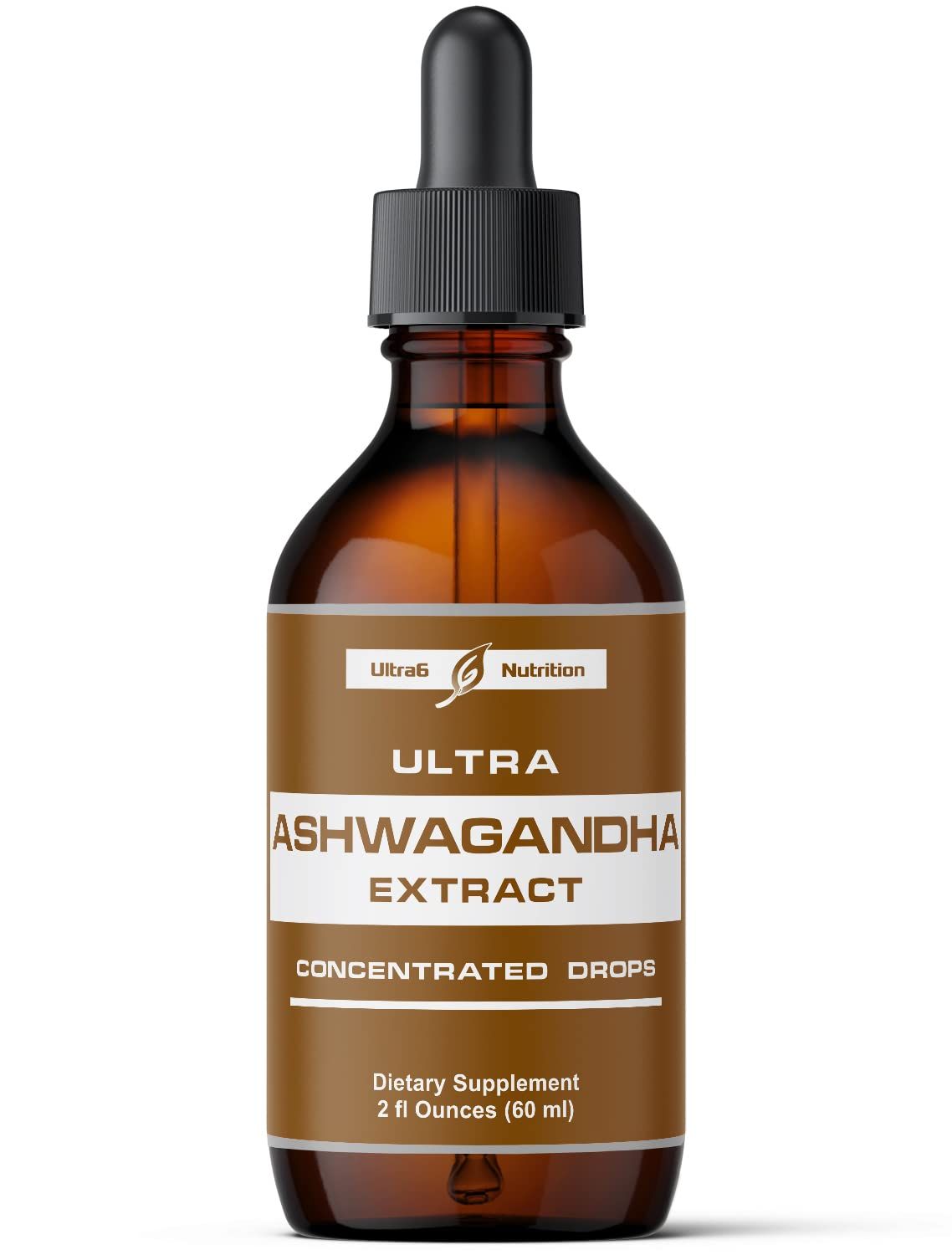 Ultra6 Nutrition Ashwagandha Liquid Drops - Ashwagandha Supplements with Rhodiola Rosea Tincture - Organic Ashwagandha Root Extract for Mood and Energy - Supplement for Men &amp; Women