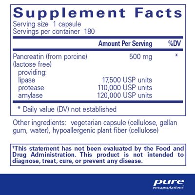 Pure Encapsulations Pancreatic Enzyme Formula - Digestive Enzymes for Digestion - Strengthens Gut Health* - Targeted Delivery Capsules - Gluten Free &amp; Non-GMO - 180 Capsules