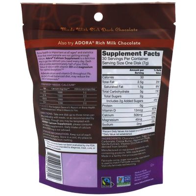 Adora Calcium Supplement Disk, Dark Chocolate, 30 Count - 500 mg