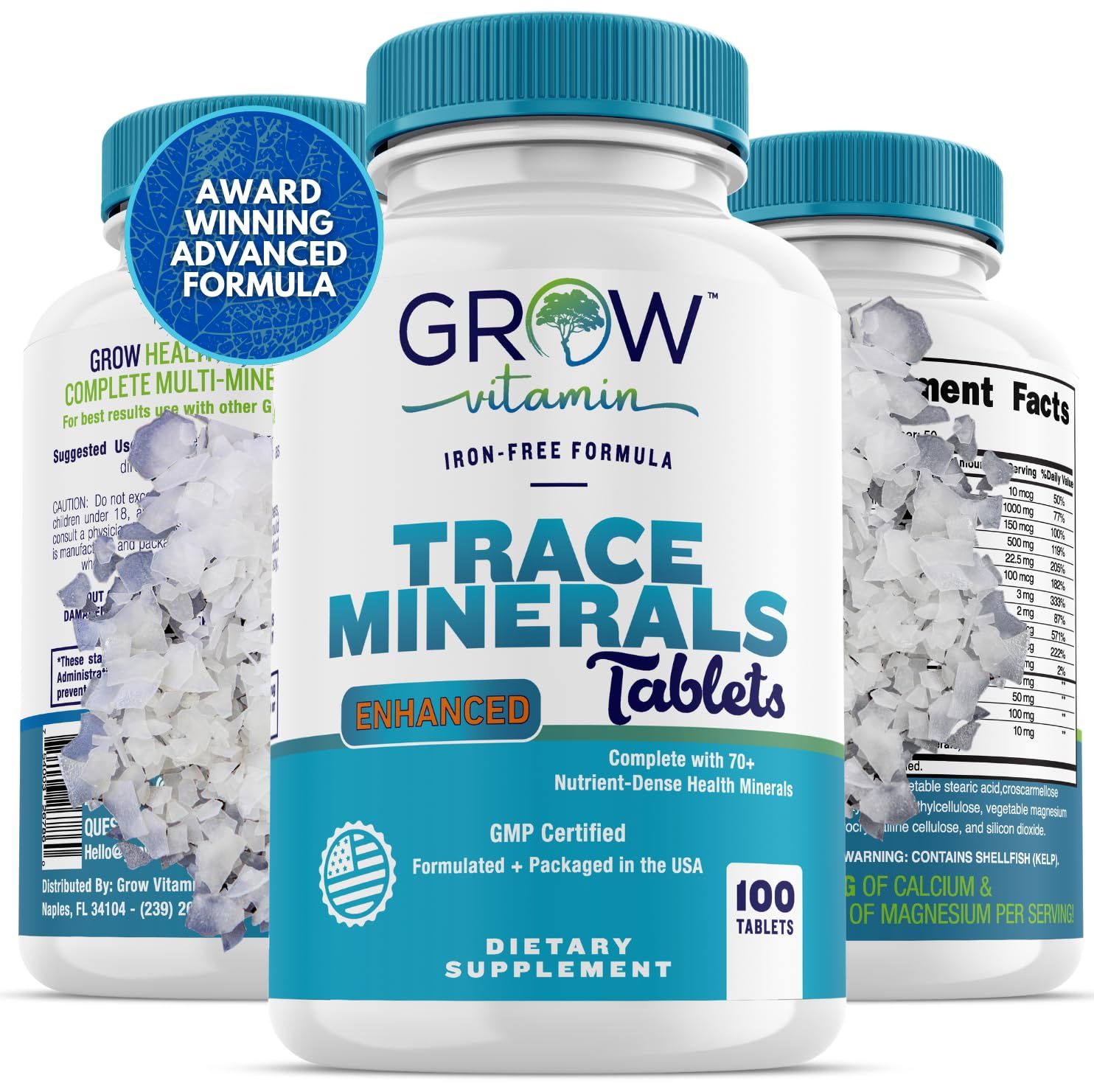 grow vitamin Trace Minerals Enhanced Complex - Complete with 70+ Nutrient-Dense Health Mineral - 100% Natural Ingredients - 100 Tablets