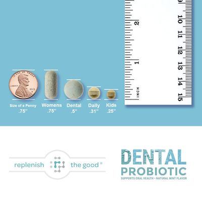 Replenish the Good Dental Probiotic, 60 Sugar Free Chewable Tablets, Mint Flavor - Vegan Supplements w/BLIS K12 & M18 - Boosts Oral Health - Fights Bad Breath (Halitosis), Tooth Decay, Strep Throat