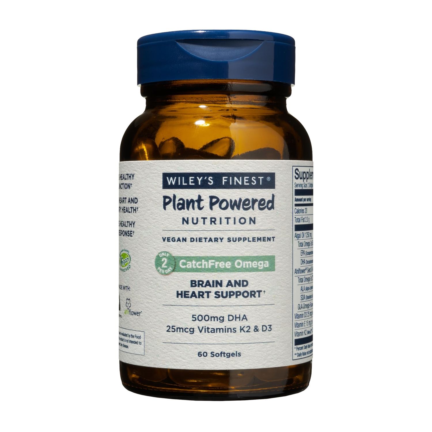 Wiley&#39;s Finest CatchFree Omega - Vegan, Non-GMO Fish Oil Alternative - Full Spectrum Omega-3 Liquid Supplement with Organic Plant-Based Algae Oil - 60 Softgels (60 Servings)