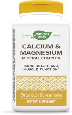 Nature&#39;s Way Calcium &amp; Magnesium Mineral Complex, Supports Bone Health &amp; Muscle Function,* 750 mg per 3-Capsule Serving, 250 Capsules (Packaging May Vary)