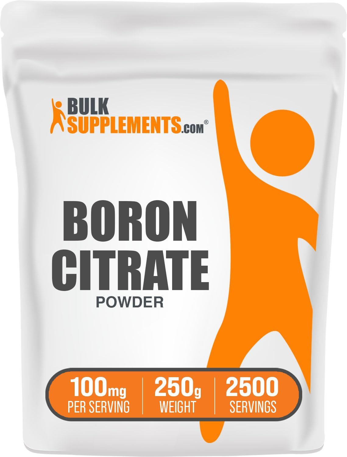 BulkSupplements.com Boron Citrate Powder - Boron 5mg, Boron Supplement for Men &amp; Women, Food Grade Boron - for Bones &amp; Joints Support, 100mg per Serving, 250g (8.8 oz) (Pack of 1)