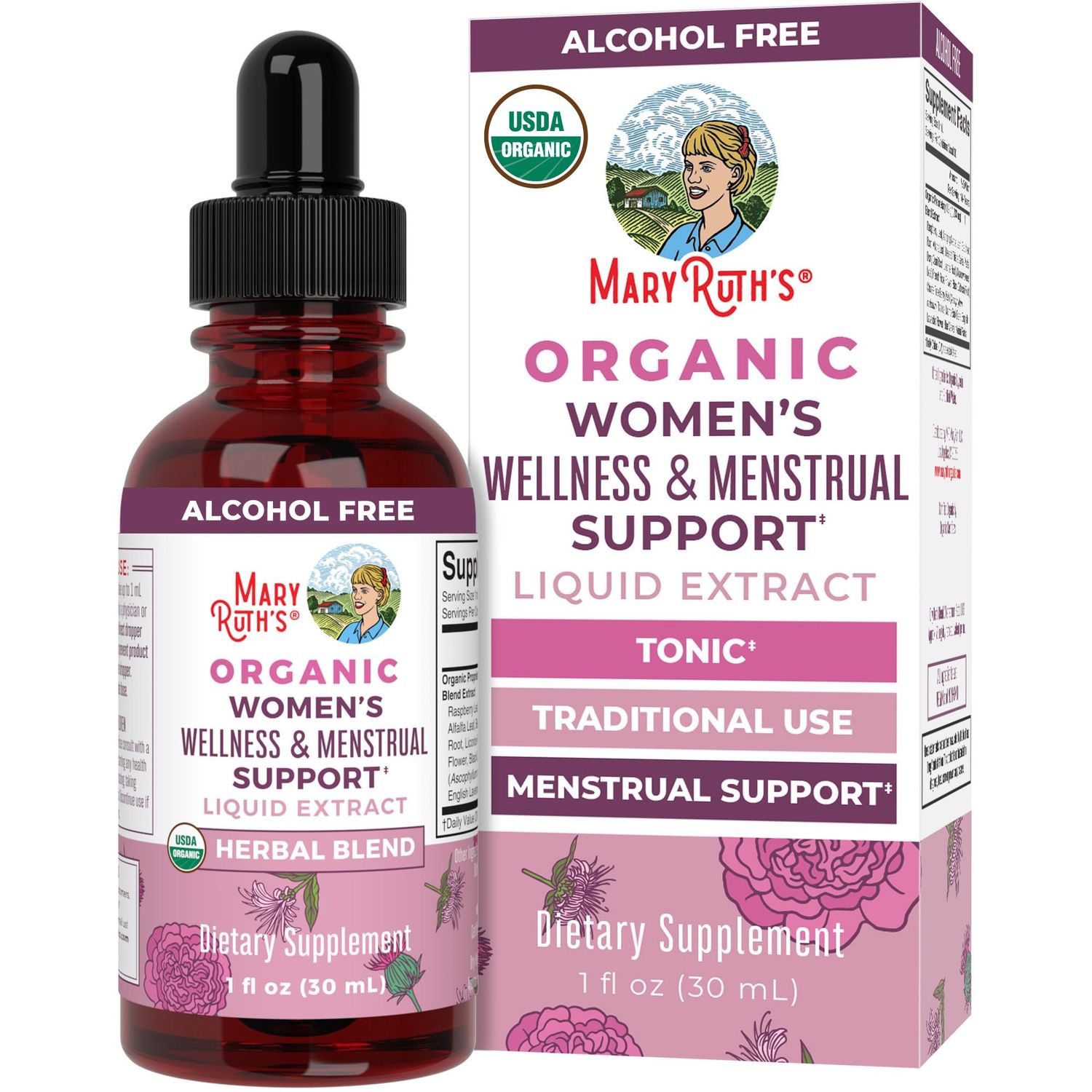 MaryRuth Organics USDA Organic Women&#39;s Wellness Liquid Herbal Supplements | Includes Stinging Nettle, Raspberry Leaf, Eleuthero Root, Chaste Tree Berry | Menstrual Support | Non-GMO, Vegan