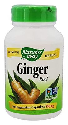 Nature&#39;s Way Premium Herbal Ginger Root, Digestive Support, 550 mg, 100 Vegetarian Capsules, Pack of 2
