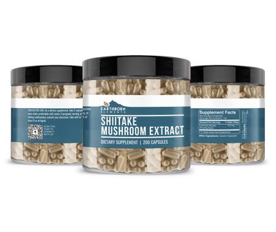 Earthborn Elements Shiitake Mushroom Extract 200 Capsules, Pure &amp; Undiluted, No Additives