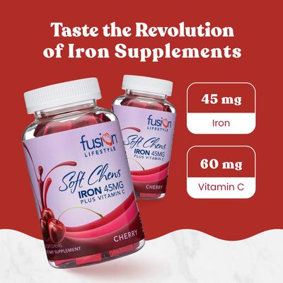 Fusion Lifestyle Chewable Iron Supplement for Women &amp; Men - Cherry Flavor, Iron Vitamin C Soft Chew for Max Absorption, Iron as Ferrous Fumarate, Ideal for Anemia and Iron Deficiency, 2 Month Supply