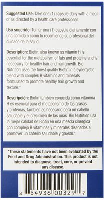 Bio Nutrition Healthy Hair Biotin Vegi-Caps, 60 Count