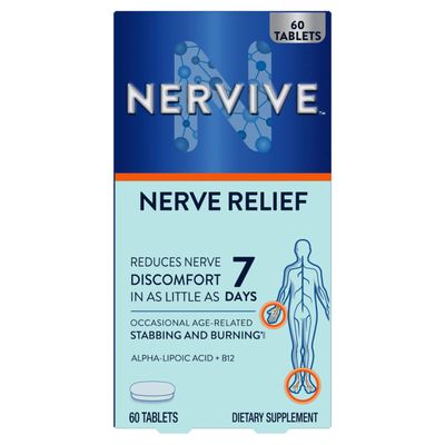 Nervive Nerve Relief, with Alpha Lipoic Acid, to Help Reduce Occasional Nerve Discomfort in as Little as 7 Days, ALA, Vitamins B12, B6, &amp; B1, Turmeric, Ginger, 60 Tablets (Packaging May Vary)