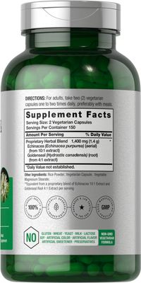 Horbach Echinacea Goldenseal Capsules | 1400mg | 300 Count | Vegetarian, Non-GMO, Gluten Free Extract Supplement