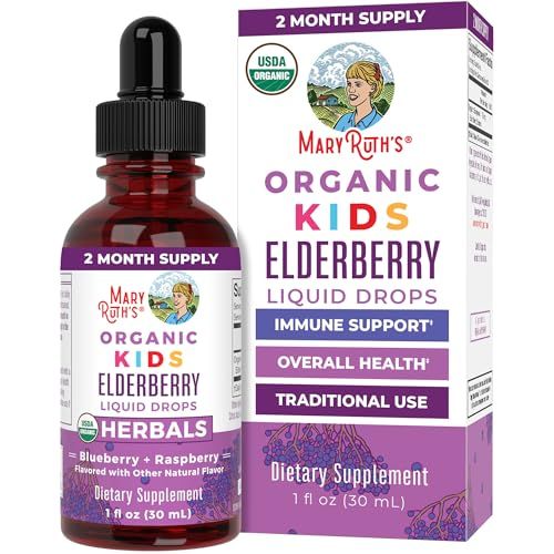 USDA Organic Elderberry Liquid Drops for Kids by MaryRuth&#39;s | Vegan Elderberry Extract + Organic Glycerin | Immune Support Supplement | Overall Health | Formulated for Ages 4-13 | 1oz