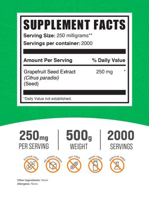 BulkSupplements.com Grapefruit Seed Extract Powder - Grapefruit Seed Supplements, Antioxidant Source - Herbal Supplement, Gluten Free, 250mg per Serving, 500g (1.1 lbs) (Pack of 1)