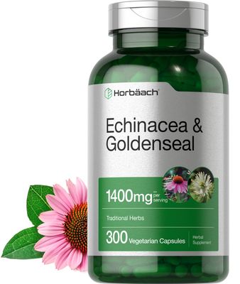 Horbach Echinacea Goldenseal Capsules | 1400mg | 300 Count | Vegetarian, Non-GMO, Gluten Free Extract Supplement