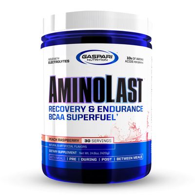 Gaspari Nutrition: AminoLast, Muscle Recovery and Endurance BCAA Fuel, Enhances Recovery &amp; Replenishes Electrolytes, 30 Servings (Peach Raspberry)