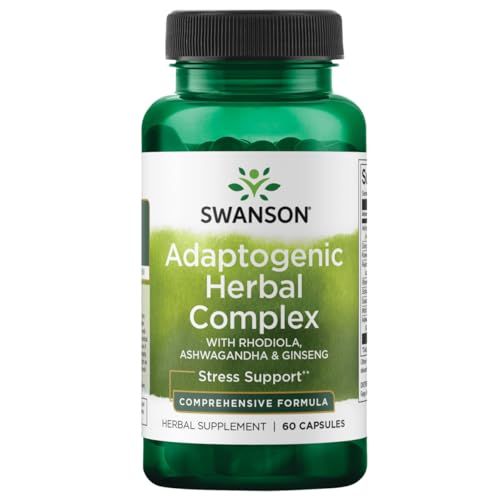 Swanson Rhodiola Ashwagandha Ginseng Complex Mood Energy Immune Function Nervous System Stress Support Adaptogen Herb Supplement 60 Capsules