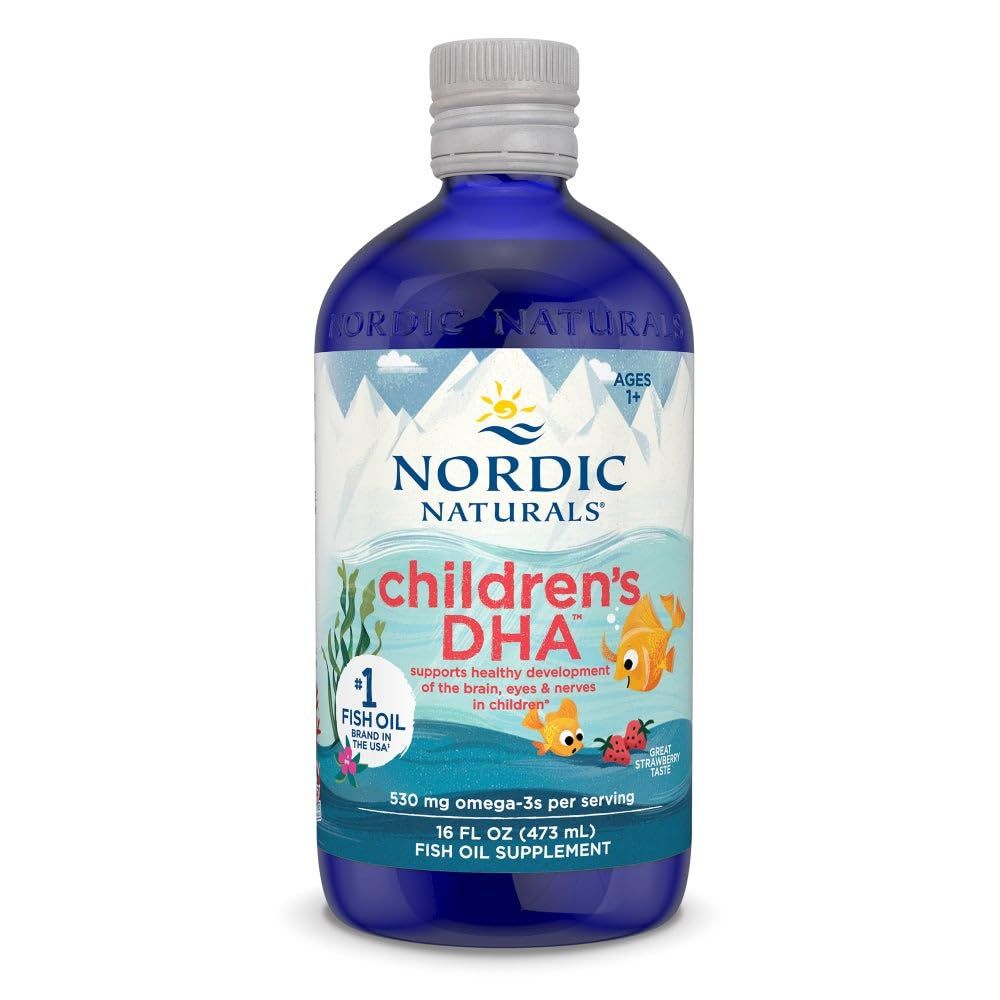 Nordic Naturals Childrens DHA, Strawberry - 16 oz for Kids - 530 mg Omega-3 with EPA &amp; DHA - Brain Development &amp; Function - Non-GMO - 192 Servings