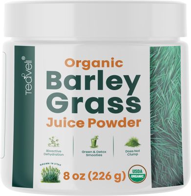 Teaveli Organic Barley Grass Juice Powder- Raw, Utah Grown Barley Grass Juice Extract for Detox- Complements Wheatgrass Juice- Made in USA Without Gluten, Additives or Preservatives- 8 oz (226 Grams)