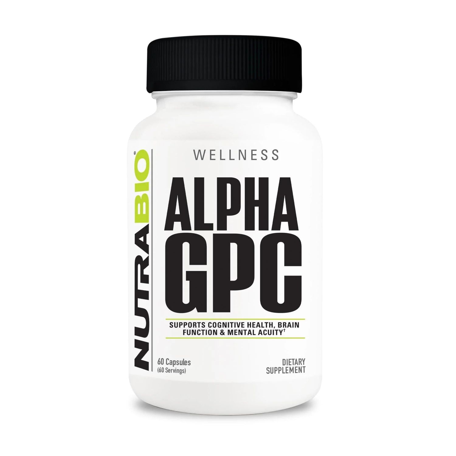 NutraBio Alpha GPC, Brain Support &amp; Improved Memory Function, 300mg - 60 Vegetable Capsules