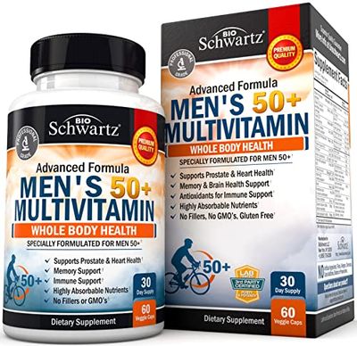 Once Daily Multivitamin for Men 50 and Over - Supplement for Heart Health Support - with Zinc, A, B, C, D3, E Vitamins - for Memory &amp; Brain Health Support - Designed for Whole Body Health - 60 Count