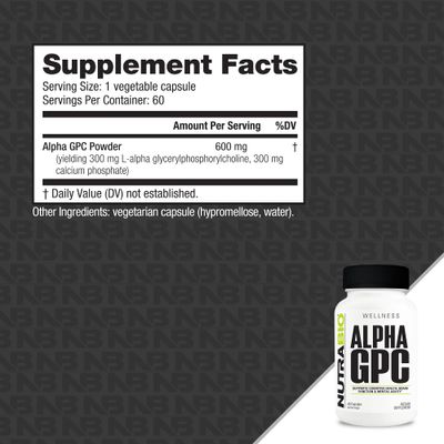 NutraBio Alpha GPC, Brain Support &amp; Improved Memory Function, 300mg - 60 Vegetable Capsules