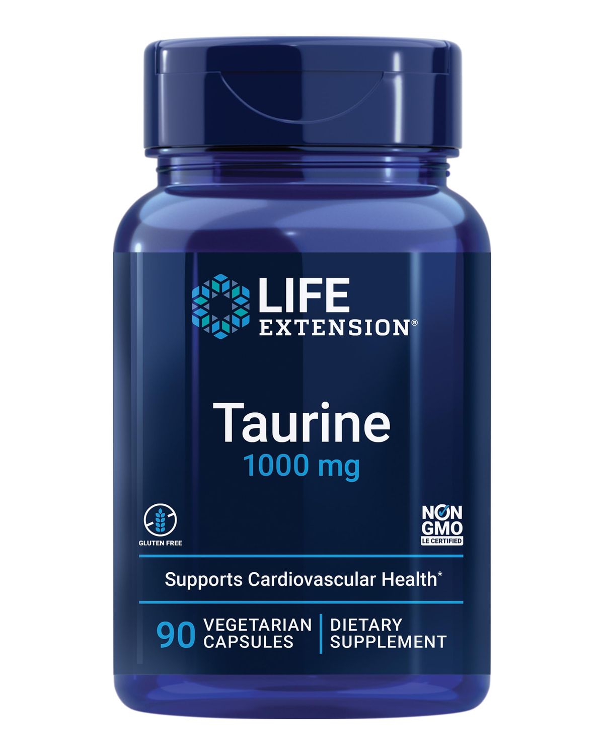 Life Extension Taurine, Pure Taurine Amino Acid Supplement, Heart, Liver and Brain Health, Longevity, Muscle and Exercise, 1000 mg dose, Non-GMO, Gluten-Free, Vegetarian, 90 Vegetarian Capsules