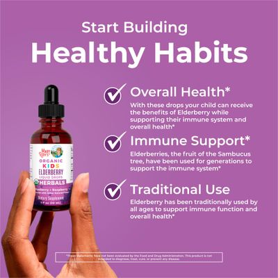 USDA Organic Elderberry Liquid Drops for Kids by MaryRuth's | Vegan Elderberry Extract + Organic Glycerin | Immune Support Supplement | Overall Health | Formulated for Ages 4-13 | 1oz