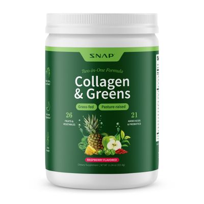 Snap Supplements Super Greens Powder with Collagen Peptides, 26 Fruits and Vegetables, Grass Fed, Non-GMO Daily Greens Superfood for Hair, Skin, Nails &amp; Joint Support, 30 Servings