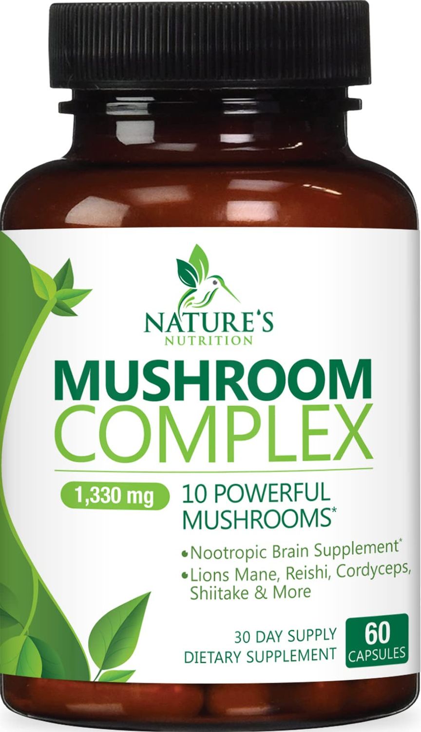 Mushroom Supplement 10-in-1 Mushroom Complex - Lions Mane Supplement Capsules Nootropic Brain Supplements for Memory and Focus - Turkey Tail, Reishi, Chaga &amp; Cordyceps Mushroom Capsules - 60 Capsules