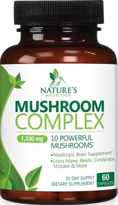 Mushroom Supplement 10-in-1 Mushroom Complex - Lions Mane Supplement Capsules Nootropic Brain Supplements for Memory and Focus - Turkey Tail, Reishi, Chaga &amp; Cordyceps Mushroom Capsules - 60 Capsules