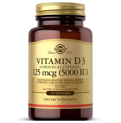 Solgar Vitamin D3 (Cholecalciferol) 125 MCG (5000 IU), 100 Softgels - Helps Maintain Healthy Bones &amp; Teeth - Immune System Support - Non GMO, Gluten Free, Dairy Free - 100 Servings