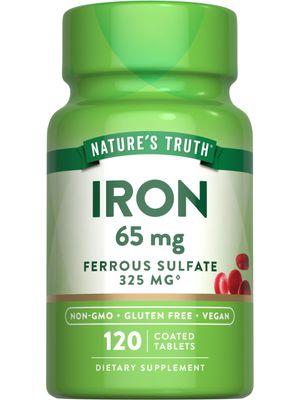 Nature&#39;s Truth Iron Supplement | 65mg | 120 Tablets | 325mg Ferrous Sulfate | Non-GMO &amp; Gluten Free Pills