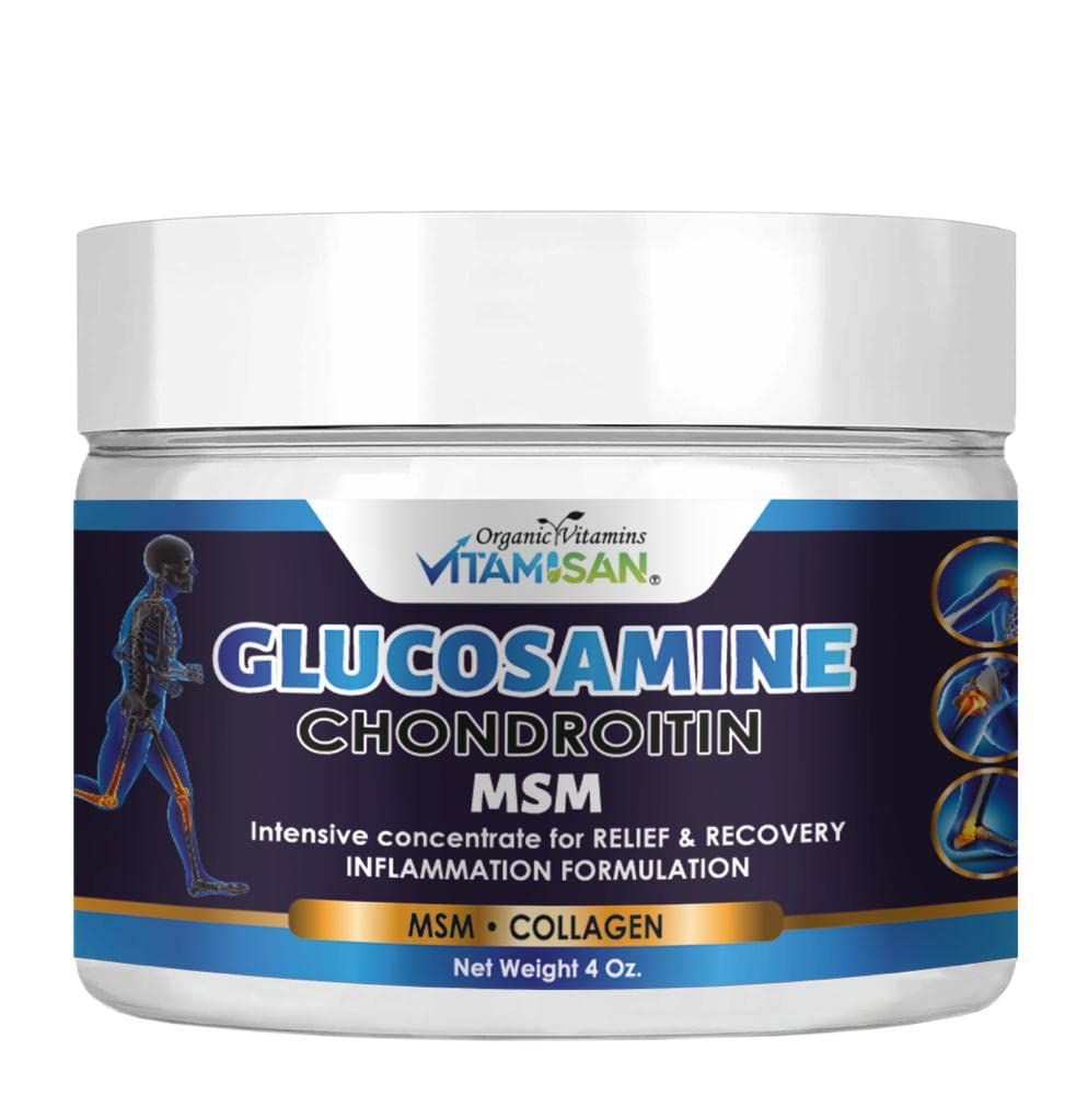 VITAMISAN Premium Organic Glucosamine &amp; Chondroitin Cream with MSM, Arnica, &amp; Collagen - Natural Support for Men and Women Joints &amp; Muscle Comfort