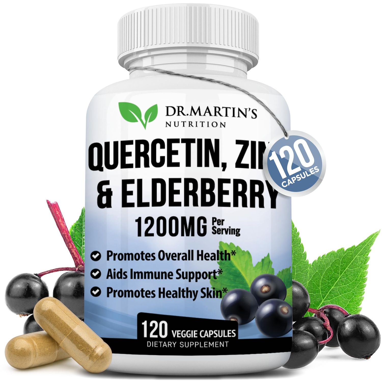 1200mg Quercetin, Zinc &amp; Elderberry Supplement | Antioxidant for Seasonal Sinus Relief, Immune System &amp; Cardiovascular Health | Maintains Inflammatory &amp; Immune Responses | 120 Capsules | Men &amp; Women