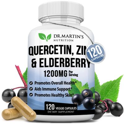 1200mg Quercetin, Zinc &amp; Elderberry Supplement | Antioxidant for Seasonal Sinus Relief, Immune System &amp; Cardiovascular Health | Maintains Inflammatory &amp; Immune Responses | 120 Capsules | Men &amp; Women