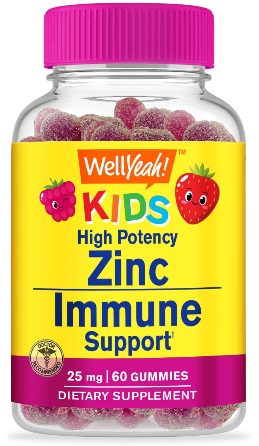 WellYeah Zinc for Kids 25mg Gummies - Immune System and Antioxidant Support - Skin Health, Maximum Strength Children Zinc Supplement Immune Booster Gummy - GMO-Free, Vegan - 60 Gummies (1)