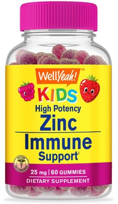 WellYeah Zinc for Kids 25mg Gummies - Immune System and Antioxidant Support - Skin Health, Maximum Strength Children Zinc Supplement Immune Booster Gummy - GMO-Free, Vegan - 60 Gummies (1)