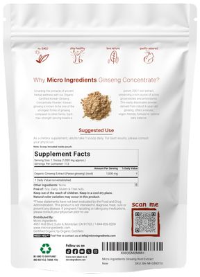 Micro Ingredients Maximum Strength Organic Korean Ginseng Root 200:1 Powder, 4 Ounce, Red Panax Ginseng Powder, Active Ginsenosides, Vegan Friendly