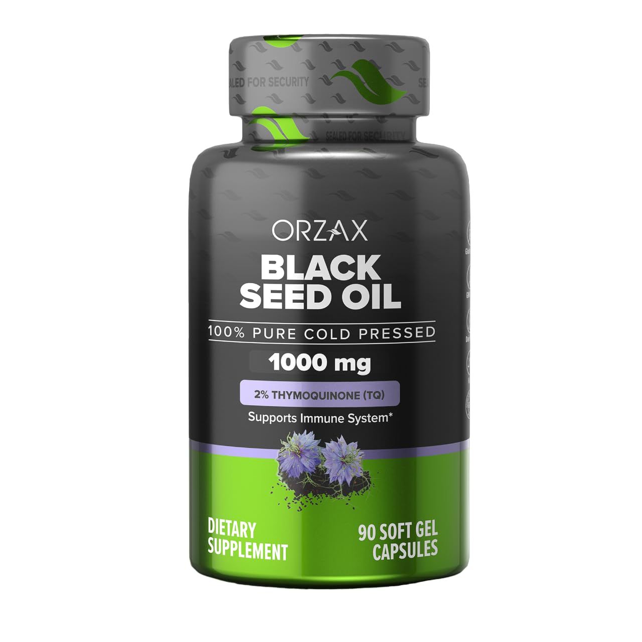 ORZAX Black Seed Oil Cold Pressed 100% Pure | Non-GMO - Rich in Omega 3 6 9 &amp; Thymoquinone | Black Cumin Nigella Sativa Oil for Immune Support, Hair, Skin, Face (1000 mg - 90 Softgel Capsules)